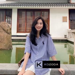 Áo sơ mi nữ form rộng kẻ ngựa thêu Kiểu Màu  đen xanh đẹp ngắn tay ulzzang vintage hàn quốc cao cấp kozoda SM38