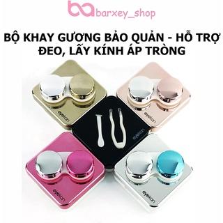 Bộ khay gương KG9 đựng kính áp tròng, bảo quản, cây gắp và dụng cụ hỗ trợ đeo lens, chai nhỏ chiết nước ngâm nhỏ mắt