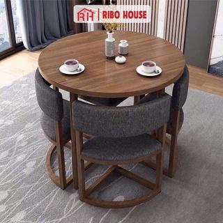 Bộ bàn ăn 4 ghế RIBO HOUSE xếp gọn thông minh gỗ sồi tiện lợi tiết kiệm diện tích cho ngôi nhà RIBO214