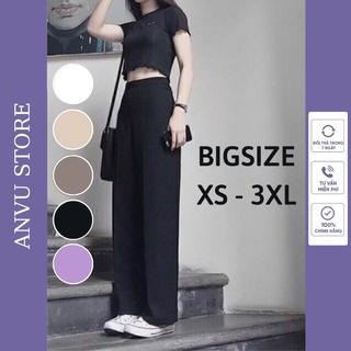 Quần ống rộng suông nữ bigsize culottes xuông dáng dài lưng cao 1 khuy vải tuyết mưa màu đen trắng be nâu tím anvu store