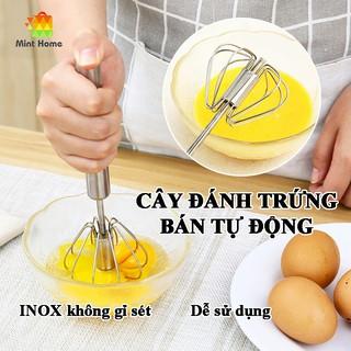 Máy đánh trứng cầm tay bán tự động thông minh, Cây phới lồng tròn đánh trứng thép không gỉ inox 304 có trục xoay