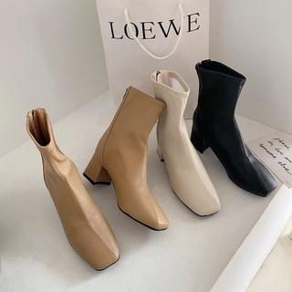 Bốt nữ cao cổ 7089 giày boots da mềm kéo khóa sau mũi vuông gót cao 5 cm boot lửng ulzzang hàn quốc hot 2022