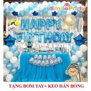 Combo Set Trang Trí Sinh Nhật 2 Rèm Kim Tuyến Tùy Chọn, Bóng Chữ Happy Birthday và 50 bóng tròn (Tặng bơm+Keo dán)