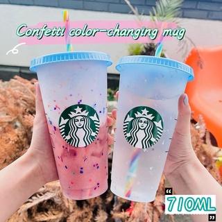 Ly nhựa 24oz / 710ml  Starbucks có thể đổi màu và tái sử dụng kèm nắp đậy và ống hút