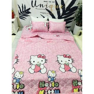 Bộ Chăn Ga Gối Cotton Poly Hè Thu 5 Món Mẫu Hello Kitty