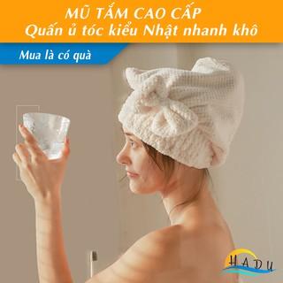 Mũ Trùm Đầu Khi Tắm Ủ Tóc Bền Cao Cấp Nơ Kiểu Nhật Mềm Mịn HADU