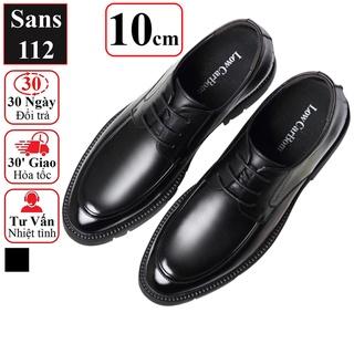 Giày da nam tăng chiều cao 10cm Sans112 da bò giầy tây đế độn gót size 37 cao cấp da bóng 9cm đám cưới chú rể mặc vest