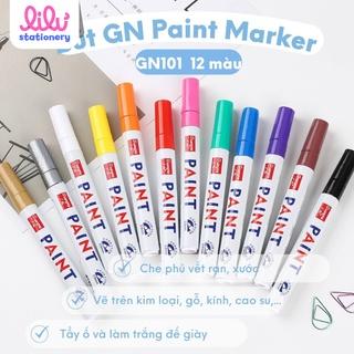 Bút sơn vẽ ô tô giày xe mô hình thủy tinh gỗ nhựa giấy kim loại GN Paint Marker GN101 repaint mực 12 màu