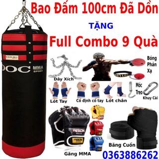 Bao cát boxing tập đấm bốc đã nhồi hoàn thiện 100cm tặng full 8 món quà tặng bao gồm găng tay băng đa dây xích móc chốt