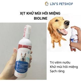 CHAI XỊT THƠM MIỆNG CHO CHÓ MÈO THÚ CƯNG Bioline Teeth Cleaning Spray Chai 175g Giúp thơm miệng Khử mùi hôi Chống viêm