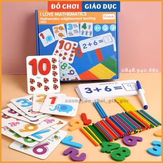 Bộ giáo cụ que tính học toán và thẻ ghép số học phép tính tư duy, giáo cụ Montessori cho bé