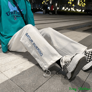 Quần Ổng Rộng Nam Nữ Unisex - Quần Jogger Thêu Chữ Ulzzang Dây Rút Ở Gấu