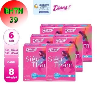 Lốc 6 gói Băng Vệ Sinh Diana Siêu Thấm Siêu Mỏng Cánh (Gói 8 Miếng)