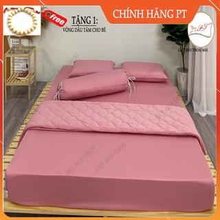 Bộ ga chống thấm cho bé kèm vỏ gối, hàng chính hãng PT, chất liệu 100% cotton cao cấp (mẫu hồng ruốc)