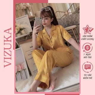 Đồ ngủ nữ bộ pijama lụa gấm tay ngắn quần dài cao cấp VIZUKA