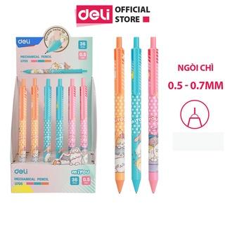 Bút chì kim bấm ngòi 0.5 -0.7mm Deli - vỏ nhựa cao cấp an toàn cho học sinh,dân văn phòng họa tiết chú mèo cute đáng yêu