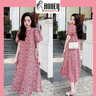 Váy Bầu Hoa Nhí Cổ Tròn Tay Bồng Dáng Suông Đầm Bầu Mùa Hè Dáng Dài HD2822 Honey Mommy