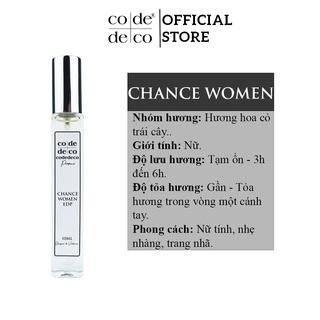 Tinh Dầu Nước Hoa Dạng Xịt Code Deco Chance Women 10ml, Nữ tính, Nhẹ nhàng, Trang nhã, Size Tiện Lợi, Nhỏ Gọn