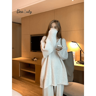 Áo Sweater Dệt Kim Tay Dài Dáng Rộng Cổ Chữ V Thời Trang Mùa Thu 2022 Phong Cách Hàn Quốc Cho Nữ