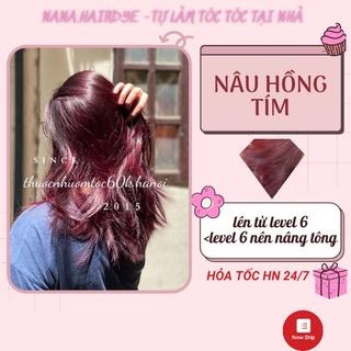 Thuốc nhuộm tóc màu Nâu Hồng Tím không tẩy kèm oxy trợ dưỡng găng tay