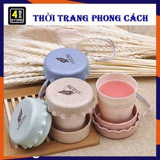 Ly Gấp Gọn Lúa Mạch Du Lịch Có Nắp 130ML - Ly Cốc Uống Nước Lúa Mạch Gấp Gọn Xếp Gọn Tiện Dụng