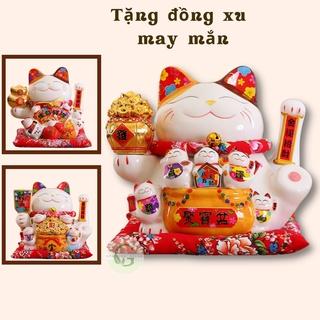 Mèo Thần Tài Mèo chiêu tài lộc Mèo May Mắn vẫy tay gốm sứ Nhật bản Maneki Neko cao cấp 25cm