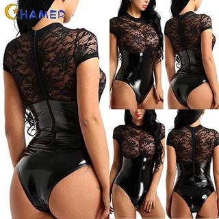 Jumpsuit Ngắn Tay Bằng Da Pu Gợi Cảm Cho Nữ