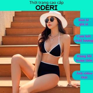 Set Bikini, Đồ Bơi Đi Biển Hai Mảnh Áo Tam Giác quần cạp cao Viền Trắng Secxy ODERI HM-063