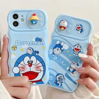 Ốp Điện Thoại Mềm Họa Tiết Hoạt Hình Doraemon 3D Có Nắp Trượt Bảo Vệ Ống Kính Máy Ảnh Cho iPhone 13 12 11 Pro MAX IX XS MAX XR i7 i8 Plus