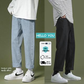 Quần jean nam, xanh, đen, xám, chất bò dáng xuông đứng HELLOYOU. Quần baggy nam, jeans, ống suông rộng Hottrend 2022