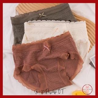 Quần lót nữ cotton nhún mềm mại 100%, quần chip viền ren thông hơi co giãn 4 chiều ôm mông kháng khuẩn R03