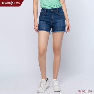 Quần Short Jeans Nữ Đùi Sọc Thẳng Tưa Gấu GENVIET Cạp Cao Body Chất Bò Mềm Cao Cấp TQ403J1178