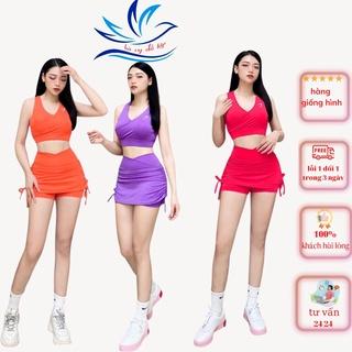 Set đùi chân váy 2 lớp rút dây áo Croptop thể thao năng động đi bơi, tập Gym Yoga, chạy bộ Aerobic EVASPORT