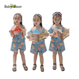 [Mã BMLTM50 giảm đến 50K đơn 99K] Đồ Bộ Lụa Vai Nhún Bèo hình Trái Cây Bé Gái BabyBean kèm Băng-Đô (8kg-40kg)