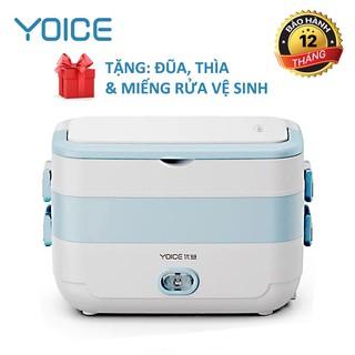 Hộp cơm cắm điện văn phòng nấu được cơm YOICE 2 tầng 2 bát inox có chức năng giữ nhiệt, hâm đóng +Tặng thìa,đũa