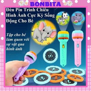 Đèn pin chiếu hình 80 hình động vật nghộ nghĩnh 3d sắc nét cho bé 1 2 3 4 tuổi