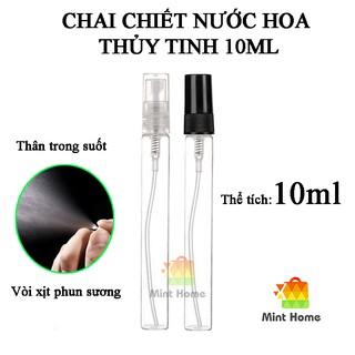 Chai chiết dung dịch nước hoa toner thủy tinh vial hình vỏ lọ trụ tròn dạng chiếc vòi xịt phun sương 10ml