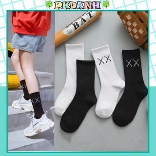 Tất vớ trơn nam nữ cổ cao thấp unisex trắng đen chữ X kaws thể thao phong cách hành quốc PKDANH