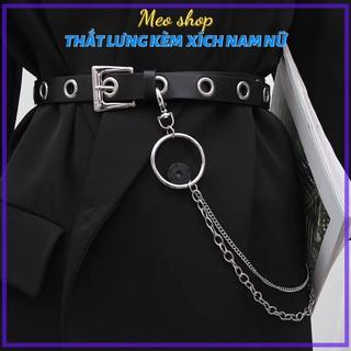 Thắt lưng Nam nữ Unisex CHAIN xích Meo shop TL006 nhiều lỗ tròn - Dây nịt lỗ tròn 1 hàng kèm Chain xích 3 kiểu treo quần