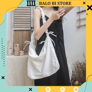 TÚI TOTE ĐEO CHÉO DÂY RÚT [CÓ KHÓA & TÚI CON] - VẢI CANVAS MÀU TRẮNG - ĐEN - PHONG CÁCH ULZZANG 4.9