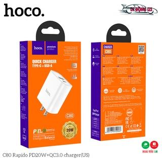 Củ Sạc Nhanh 20W PD & QC3.0 2 Cổng Hoco C80/C80A - Cốc Sạc Siêu Nhanh Cho iP 13/12/11/X/8, Samsung, Xiaomi [CHÍNH HÃNG]