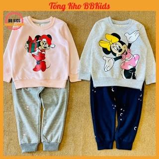 Bộ Nỉ H&M Bé Gái - Quần Áo Thu Đông Dài Tay Hàng Xuất Dư Cho Bé Hình Micky Màu Hồng Ghi