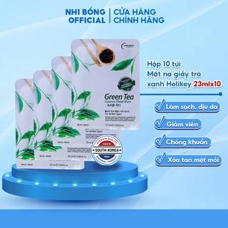 Hộp 10 Túi Mặt Nạ Giấy Dưỡng Da Holikey Hàn Quốc Chiết Xuất Từ Lá Trà Xanh Ngừa Mụn & Làm Trắng 25mlx10