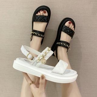 Giày sandal nữ 2 quai ngang đế bằng học sinh hàn quốc thời trang dạo phố phối xích V310