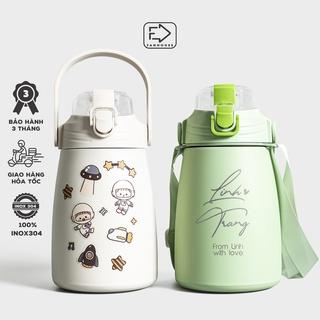 Bình giữ nhiệt Ulike 1000ml Fan House bình nước khắc tên có ống hút inox 304 giữ nhiệt 12h tặng Sticker trang trí