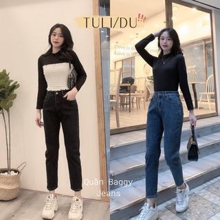 Quần Bò Baggy Nữ [CÓ BIG SIZE] Co Giãn Cạp Lưng Cao Trơn TULIDU Quần Baggy Jean Nữ #BY