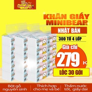 Lốc 30 Gói khăn giấy rút Minibear Nhật 300 tờ 4 lớp, chất liệu thiên nhiên từ bột gỗ không tái chế