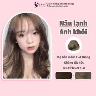 thuốc nhuộm tóc nâu lạnh, thuốc nhuộm tóc nâu tây ánh khói không cần tẩy tặng kèm oxy trợ nhuộm, mũ ủ tóc 100ml