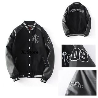 Áo Khoác Bomber Nam Nữ Ni Phối Tay Da - Áo Bomber Bóng Chày NY Chất Đẹp Có Ảnh Thật Tự Chụp + Đánh Giá Unisex X.Store