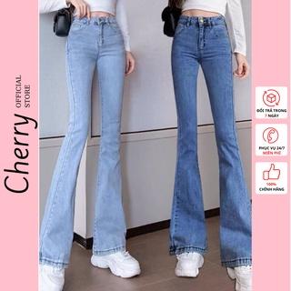 Quần bò jean nữ ống loe đứng rộng suông co giãn jeans cạp cao cao cấp Hottrend 2022 CHERRY T023